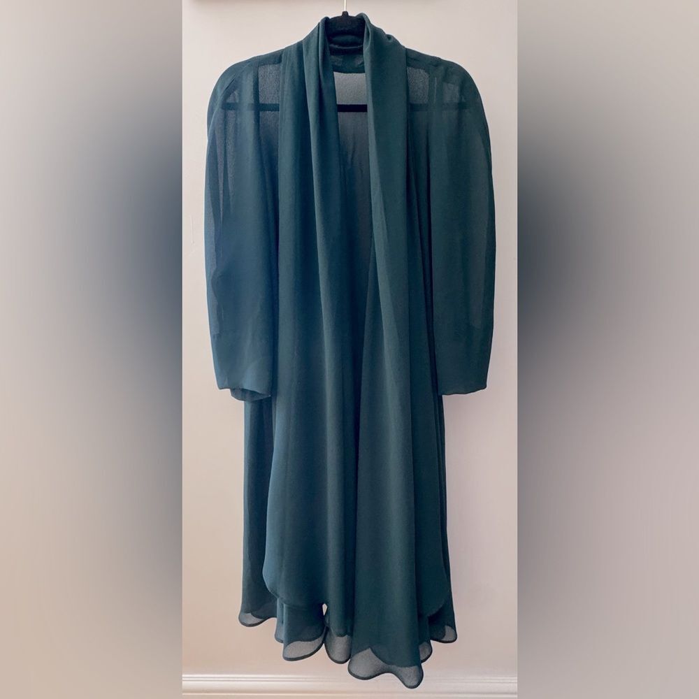 Vintage Boho Handmade Anonymous Emerald Green Ruffle Evening Jacket Duster L/XL